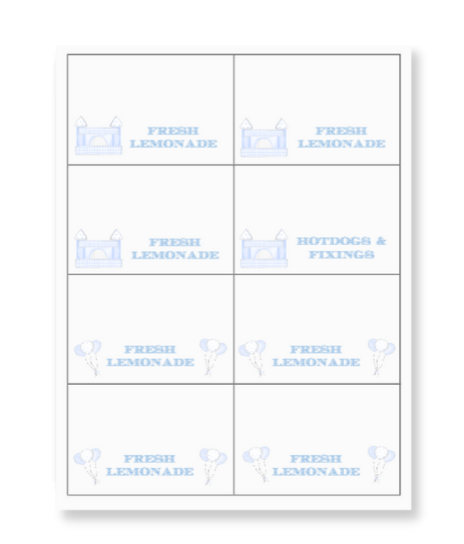 Blue Bounce House Buffet Labels / Placecards