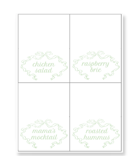 Green Stork Bow Placecards / Buffet Labels