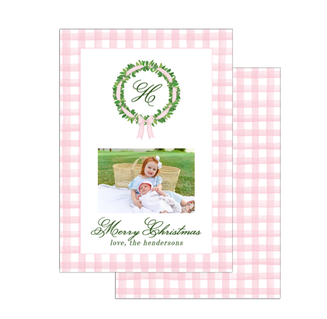 Pink Gingham Christmas Card