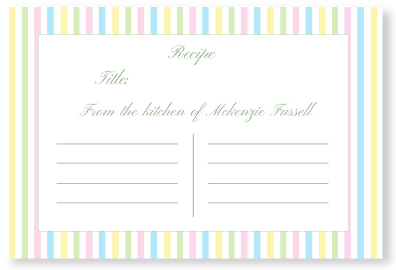 Pastel Stripes Recipe Card