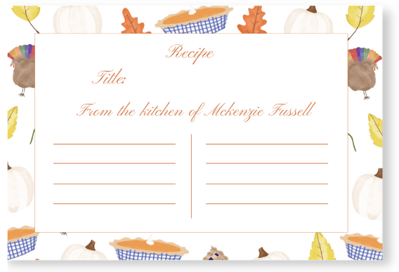 Thanksgiving Recipe Card