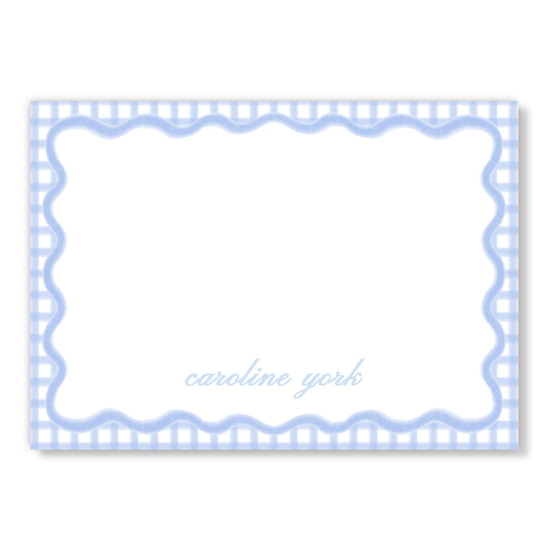 Blue Gingham Wave Notecard