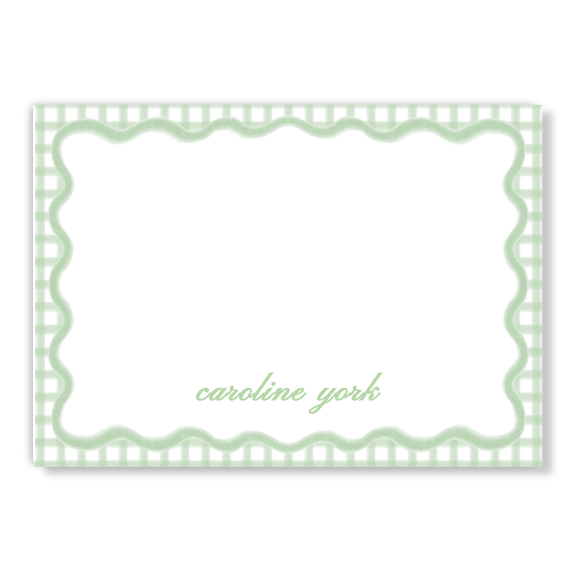 Green Gingham Wave Notecard