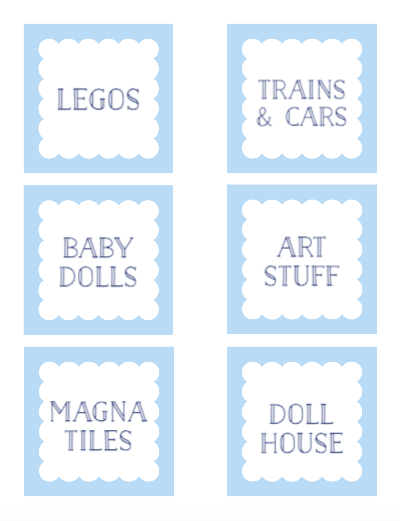 Blue Playroom Labels / Stickers