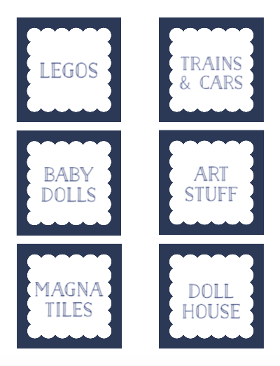 Navy Playroom Labels / Stickers