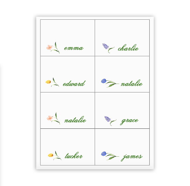 Spring Floral Place Cards / Buffet Labels