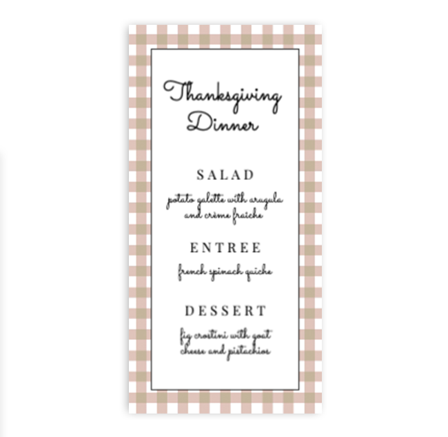 Tan Gingham Long Menu