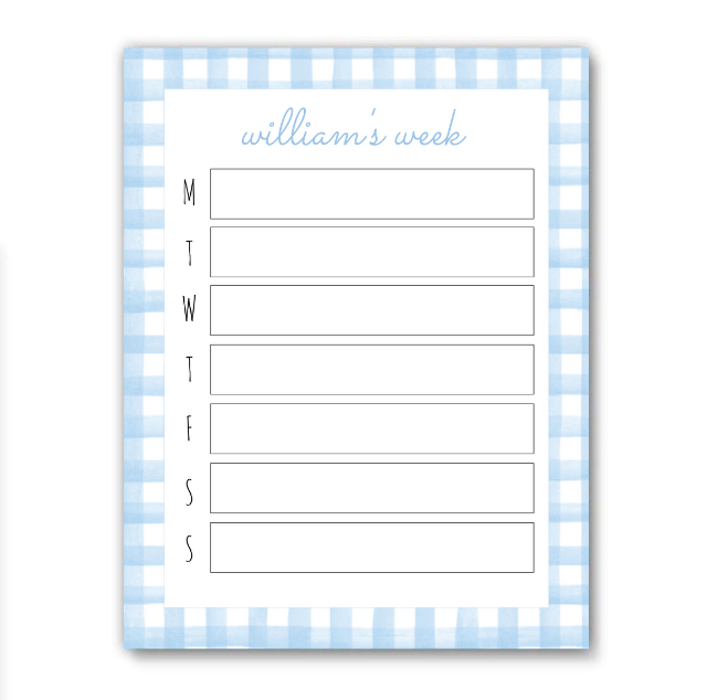 Blue Gingham Weekly Schedule