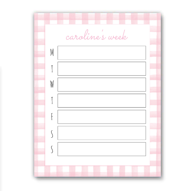 Pink Gingham Weekly Schedule