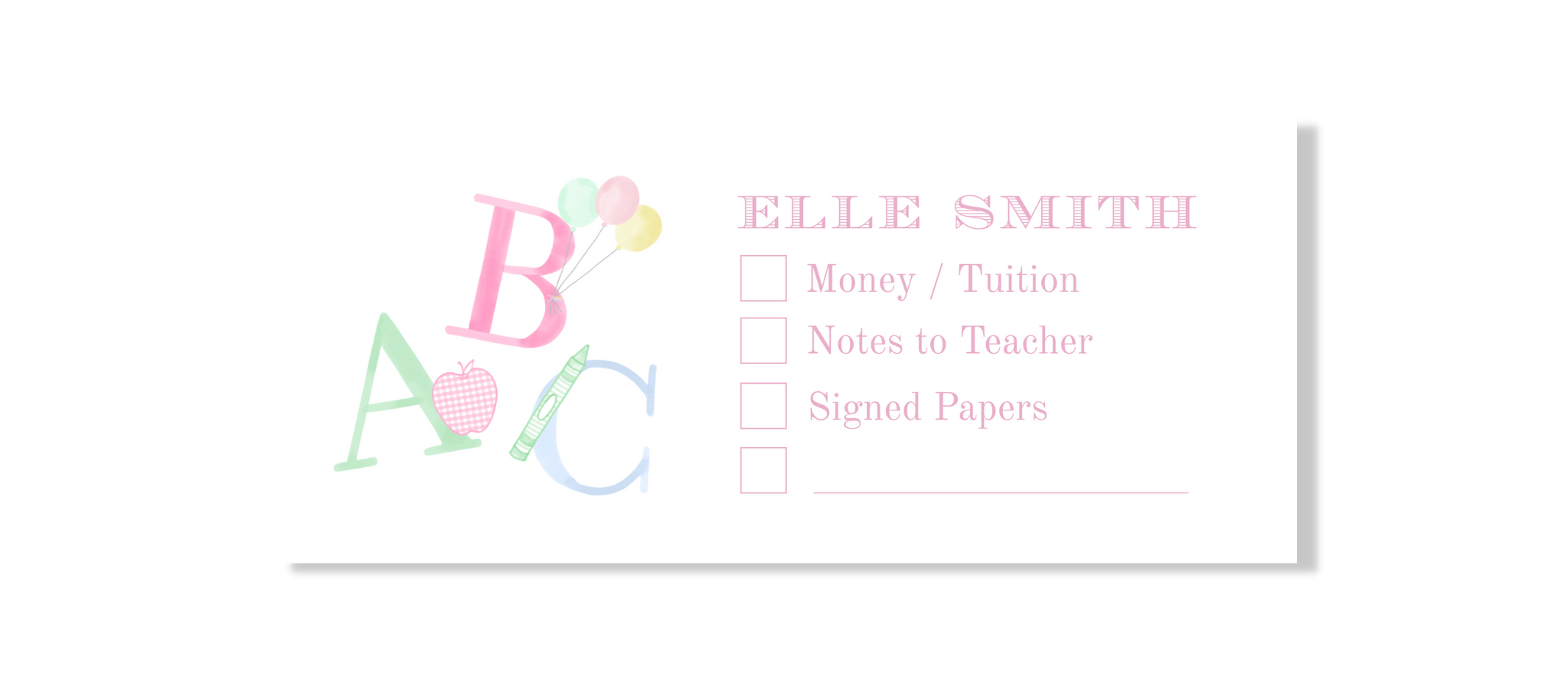 ABC Pastel School Envelope