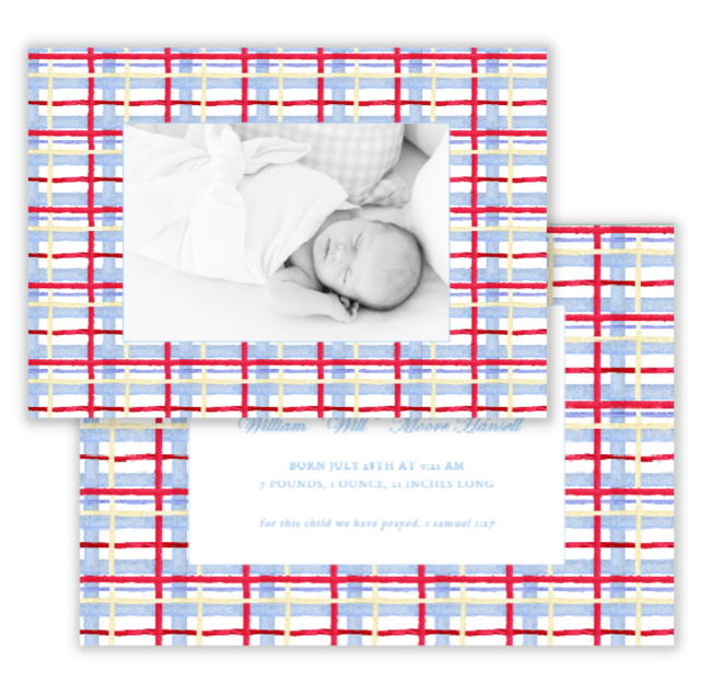 Preppy Plaid Baby Announcement