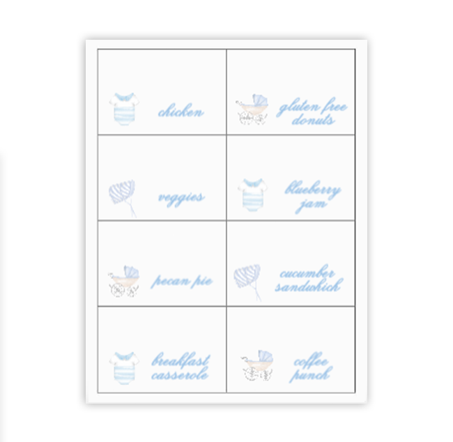 Baby Boy Buffet Labels / Placecards