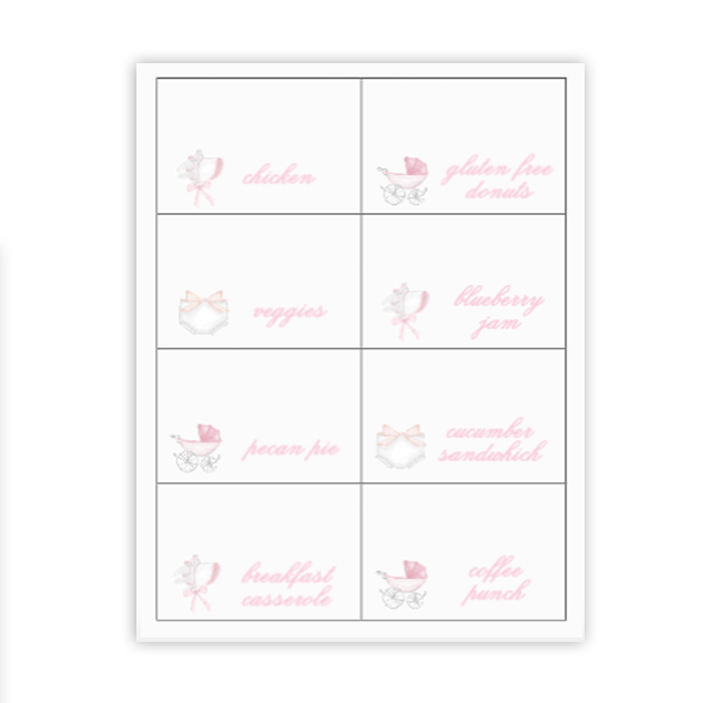 Baby Girl Buffet Labels / Placecards