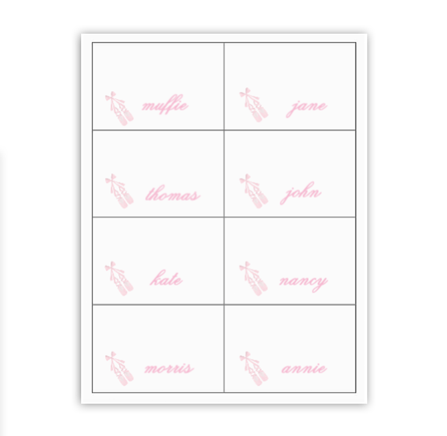Ballet Buffet Labels / Placecards