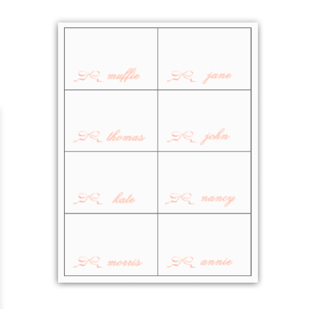 Blush Bow Buffet Labels / Placecards