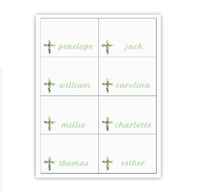Baptism Buffet Labels / Placecards