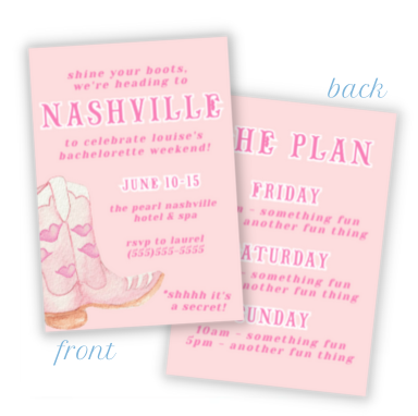 Nashville Bachelorette Invitation / Itinerary