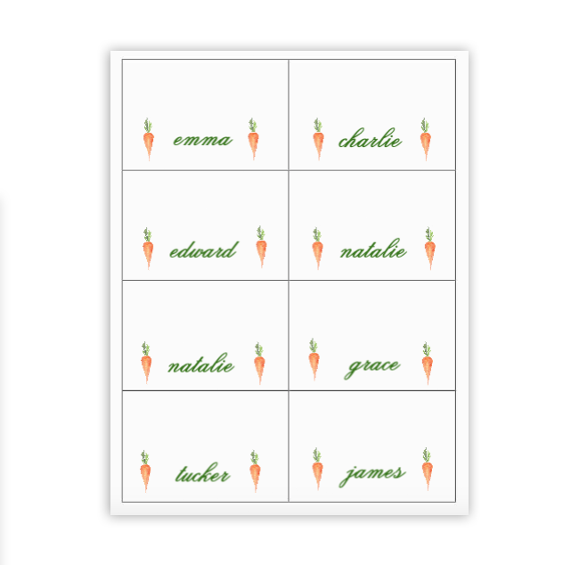 Easter Carrots Place Cards / Buffet Labels