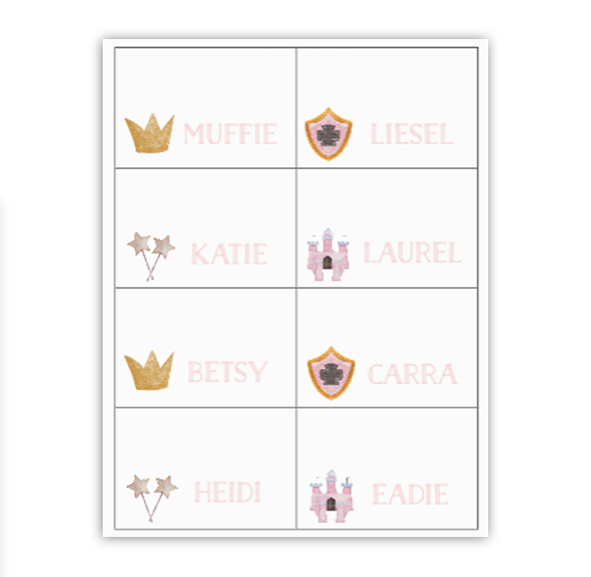 Fairytale Party Place Cards Labels