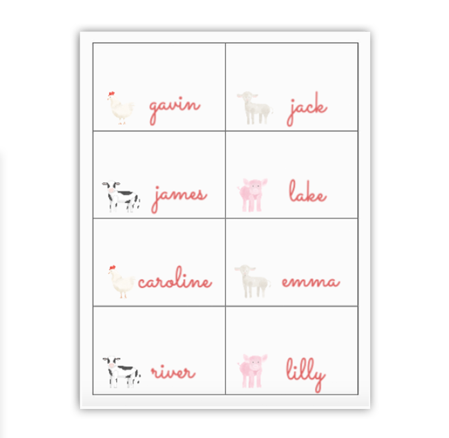 Farm Buffet Labels / Placecards