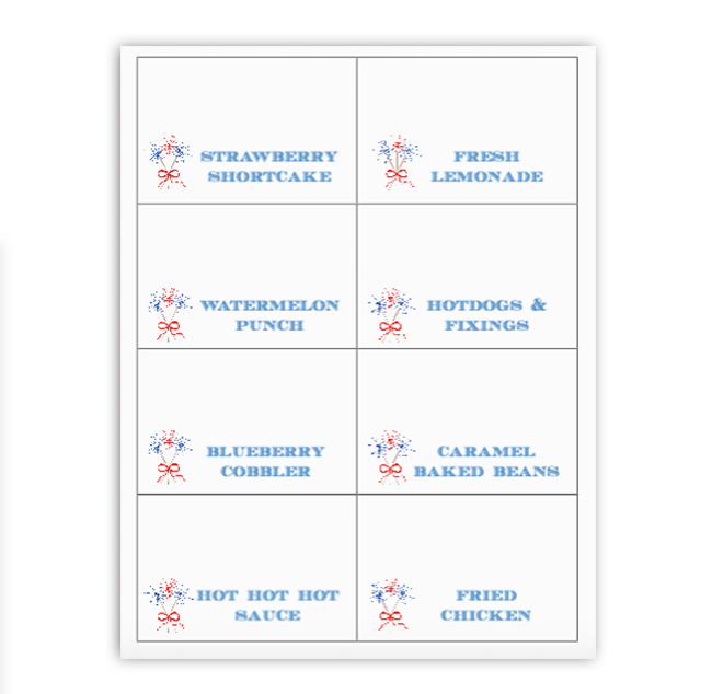 Fireworks Buffet Labels / Placecards