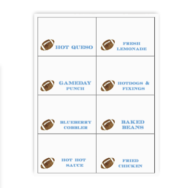 Football Buffet Labels / Placecards
