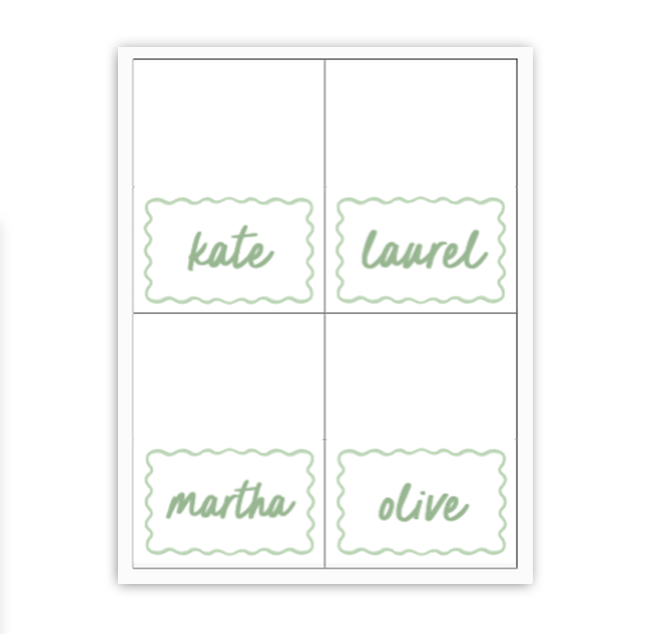Green Wave Place Cards / Buffet Labels