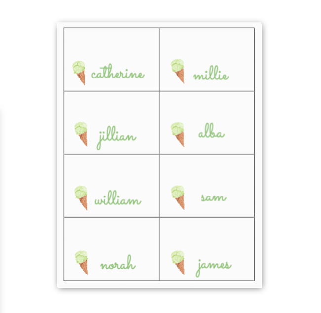 Ice Cream Buffet Labels / Placecards