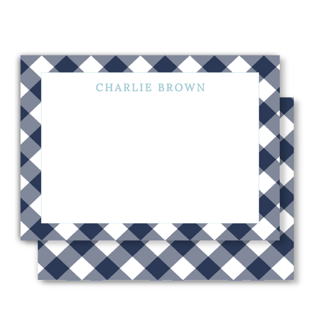 Navy Gingham Flat Notecard