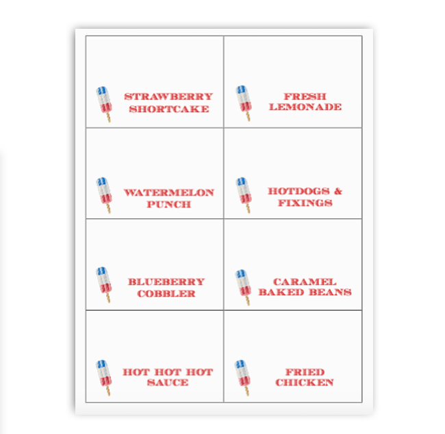 Patriotic Summer Buffet Labels / Placecards