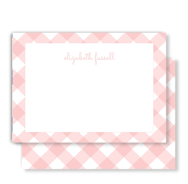 Pink Gingham Flat Notecard