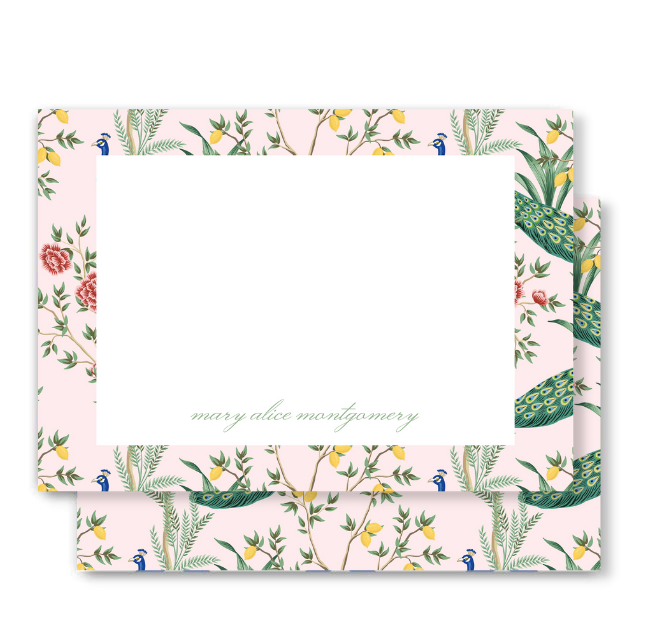 Pink Chinoiserie Flat Notecard