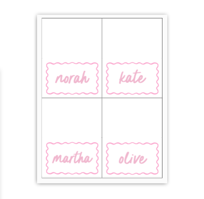 Pink Wave Place Cards / Buffet Labels