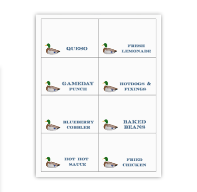 Mallard Buffet Labels / Placecards