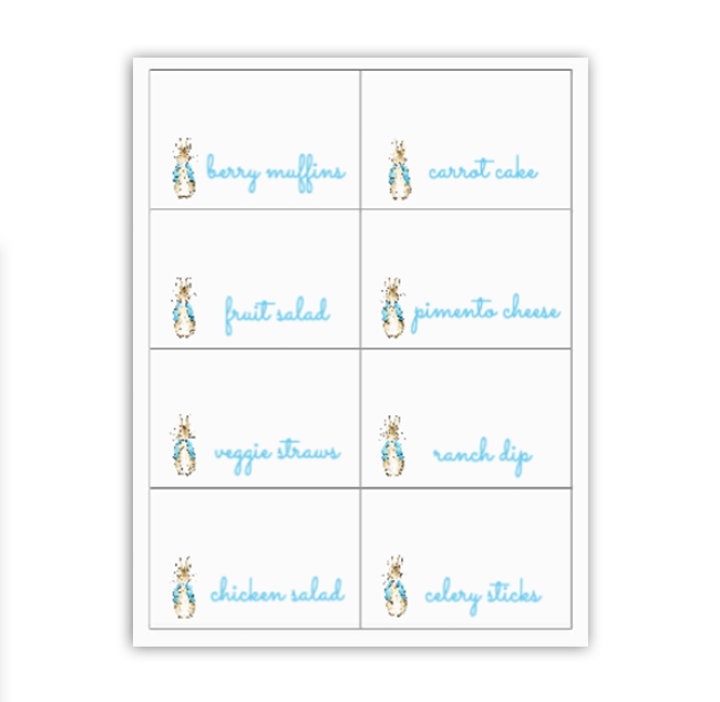 Peter Rabbit Buffet Labels / Placecards – Paper In A Pinch