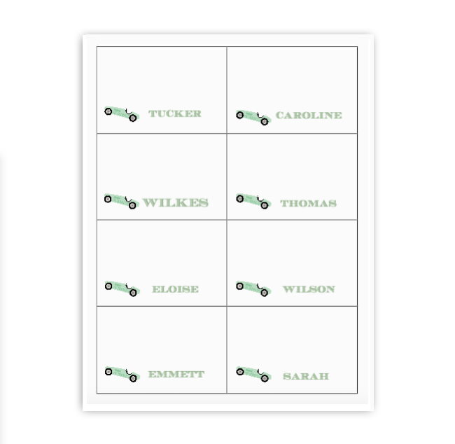 Car Buffet Labels / Placecards