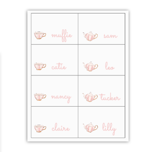 Tea Party Buffet Labels / Placecards