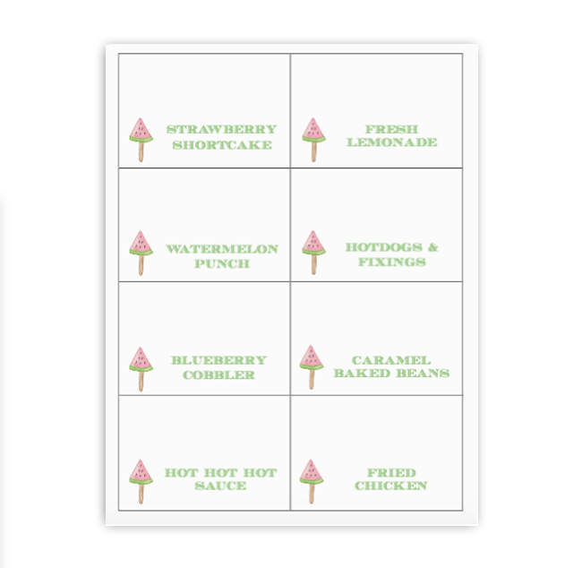 Watermelon Buffet Labels / Placecards